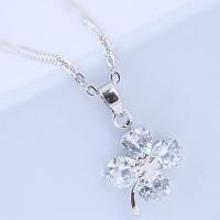 Brass Cubic Zirconia Necklace, with Cubic Zirconia, Four Leaf Clover, plated, for woman 420*20*12mm 