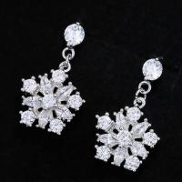 Cubic Zircon Brass Earring, with Cubic Zirconia, stainless steel post pin, plated, for woman, silver color, 23*13mm 
