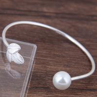 Brass Cuff Bangle, with Plastic Pearl, plated, fashion jewelry & for woman, silver color, 55*10mm 