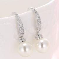 Cubic Zircon Brass Earring, with Cubic Zirconia & Plastic Pearl, plated, for woman 21*8mm 