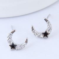 Brass Stud Earring, with Cubic Zirconia, stainless steel post pin, Moon and Star, plated, for woman 8*6mm 