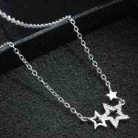 Brass Cubic Zirconia Necklace, with Cubic Zirconia, Star, plated, for woman, silver color, 400*24*13mm 