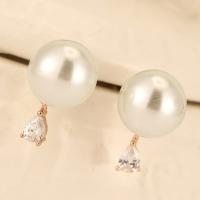 Cubic Zircon Brass Earring, with Cubic Zirconia & Plastic Pearl, stainless steel post pin, plated, for woman 15.4*12mm 