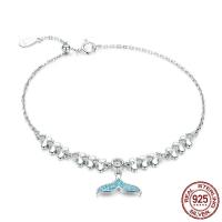Cubic Zirconia Micro Pave Sterling Silver Bracelet, 925 Sterling Silver, Mermaid tail, platinum plated, micro pave cubic zirconia & for woman Approx 7.4 Inch 