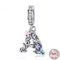 Cubic Zirconia Micro Pave Sterling Silver Pendant, 925 Sterling Silver, Letter A, real silver plated, micro pave cubic zirconia & enamel 