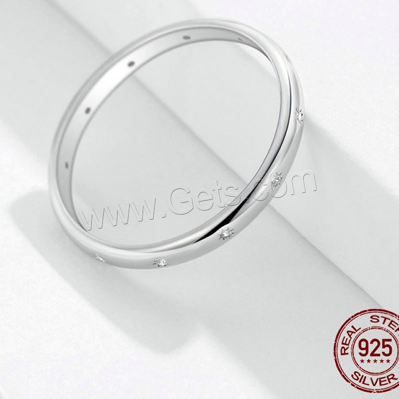 Цирконий Микро вымощает стерлингового серебра палец кольцо, 925 пробы, покрытый платиной, Мужская & разный размер для выбора & инкрустированное микро кубического циркония, 2mm, размер:6-8, продается PC