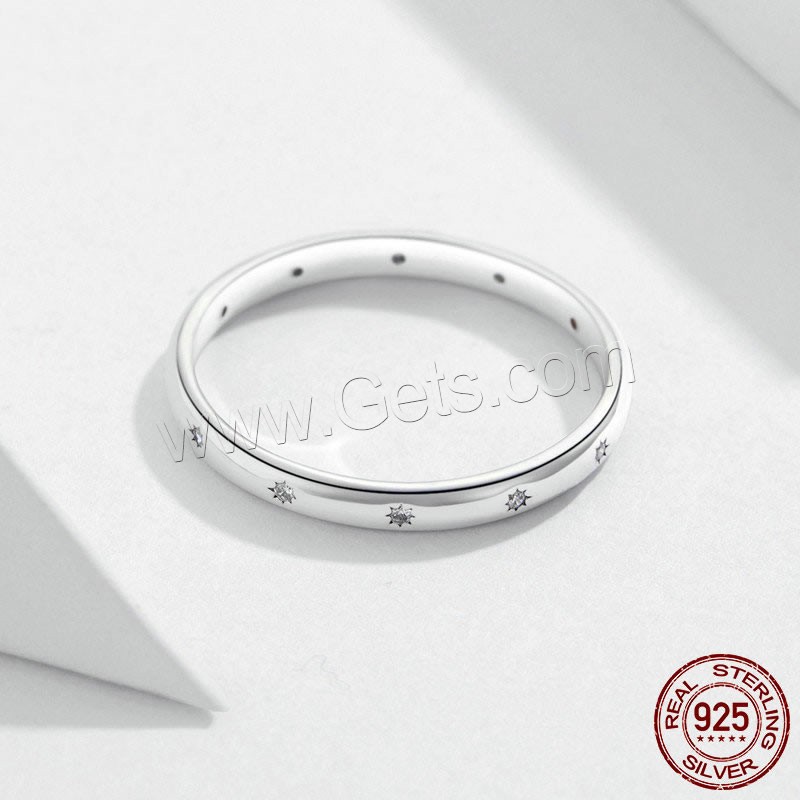Цирконий Микро вымощает стерлингового серебра палец кольцо, 925 пробы, покрытый платиной, Мужская & разный размер для выбора & инкрустированное микро кубического циркония, 2mm, размер:6-8, продается PC
