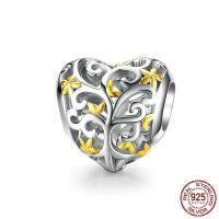 Sterling Silver European Beads, 925 Sterling Silver, Tree, platinum plated, for woman 