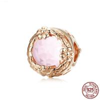 Cubic Zirconia Sterling Silver European Beads, 925 Sterling Silver, rose gold color plated, for woman 