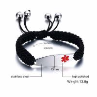 Titanium Steel Bracelet, with Nylon Cord, Adjustable & for man, black Approx 9.4 