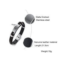 Stainless Steel Bracelet, with PU Leather, fashion jewelry & for man, black, 10mm Approx 8.4 Inch 