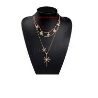 Rhinestone Zinc Alloy Necklace, with 7cm extender chain, three layers & for woman & with rhinestone, golden Approx 15.5 Inch 
