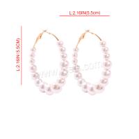 Zinc Alloy Hoop Earring, with Plastic Pearl, gold color plated, fashion jewelry & for woman, white 