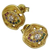 Brass Stud Earring, real gold plated, micro pave cubic zirconia & for woman 