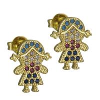 Brass Stud Earring, Girl, real gold plated, micro pave cubic zirconia & for woman 