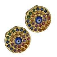 Brass Stud Earring, real gold plated, evil eye pattern & micro pave cubic zirconia & for woman 