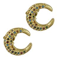 Brass Stud Earring, Moon, real gold plated, micro pave cubic zirconia & for woman 