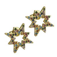 Brass Stud Earring, real gold plated, micro pave cubic zirconia & for woman 