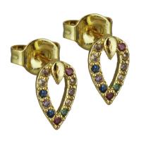 Brass Stud Earring, real gold plated, micro pave cubic zirconia & for woman 