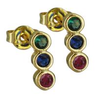 Brass Stud Earring, real gold plated, micro pave cubic zirconia & for woman 