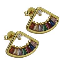 Brass Stud Earring, real gold plated, for woman & with cubic zirconia 