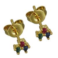 Brass Stud Earring, real gold plated, micro pave cubic zirconia & for woman 