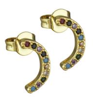 Brass Stud Earring, real gold plated, micro pave cubic zirconia & for woman 