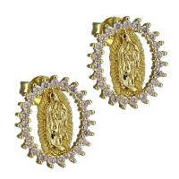 Brass Stud Earring, real gold plated, micro pave cubic zirconia & for woman 