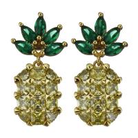 Cubic Zirconia Micro Pave Brass Earring, Pineapple, real gold plated, micro pave cubic zirconia & for woman 25mm 