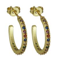 Brass Stud Earring, real gold plated, micro pave cubic zirconia & for woman 