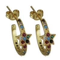 Brass Stud Earring, real gold plated, micro pave cubic zirconia & for woman 