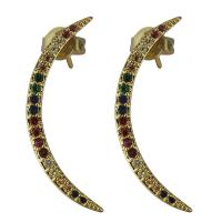 Brass Stud Earring, real gold plated, micro pave cubic zirconia & for woman 