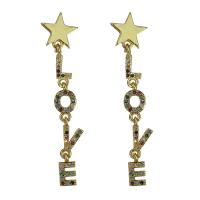 Cubic Zirconia Micro Pave Brass Earring, Alphabet Letter, real gold plated, micro pave cubic zirconia & for woman 51mm 