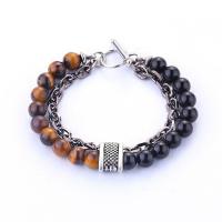 Gemstone Bracelets, Stainless Steel, with Gemstone, gun black plated, oval chain & for man 8mm Approx 7.8-8.2 Inch 