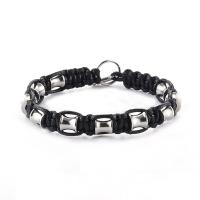Fashion Create Wax Cord Bracelets, Stainless Steel, with Waxed Cotton Cord, for man Approx 7.8-8.2 Inch 