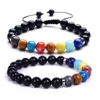 Lava Bead Bracelet, with Blue Goldstone & Nylon Cord & Agate, Unisex 8mm Approx 7.2 Inch 