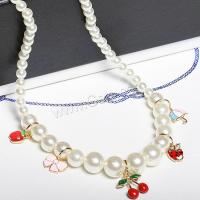 Zinc Alloy Necklace, with Plastic Pearl & enamel, Cherry, fashion jewelry .5 Inch 