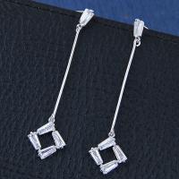 Cubic Zircon Brass Earring, with Cubic Zirconia, stainless steel post pin, plated, for woman 56*14mm 