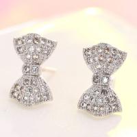 Cubic Zircon Brass Earring, with Cubic Zirconia, stainless steel post pin, plated, for woman 14*8mm 