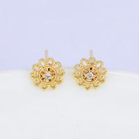 Cubic Zirconia Micro Pave Brass Earring, Chrysamthemum, real gold plated, micro pave cubic zirconia & for woman, 7mm 