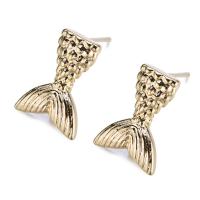 Brass Stud Earring, Mermaid tail, real gold plated, for woman 