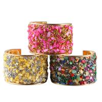 Zinc Alloy Cuff Bangle, with Natural Stone, Bohemian style & for woman & with rhinestone 45mm 