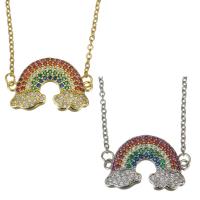Cubic Zirconia Stainless Steel Necklace, with brass bail, with 2Inch extender chain, Rainbow, plated, oval chain & micro pave cubic zirconia & for woman 1.5mm Approx 17 Inch 