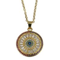 Cubic Zirconia Stainless Steel Necklace, with brass bail, with 2Inch extender chain, Flat Round, gold color plated, oval chain & micro pave cubic zirconia & for woman 1.5mm Approx 17 Inch 