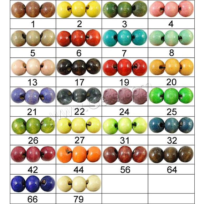 Perles en bois teints, Rond, peinture, normes différentes pour le choix, plus de couleurs à choisir, Vendu par sac