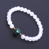 White Agate Bracelet, with Gemstone & Stainless Steel & for woman, 6mm, 8mm Approx 6.8 Inch 