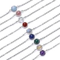 Stainless Steel Chain Bracelets, with Gemstone, with 1.57lnch extender chain, platinum plated & oval chain & for woman, 8mm Approx 6.6 Inch 