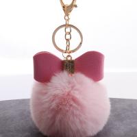 Plush Key Clasp, with Zinc Alloy, Bowknot, with fluffy ball 80mm 