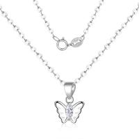 Cubic Zirconia Sterling Silver Necklace, Brass, Butterfly, silver color plated, oval chain & for woman & with cubic zirconia Approx 15.75 Inch 