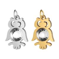 Rhinestone Stainless Steel Pendants, Owl, for woman & with rhinestone Approx 5mm 